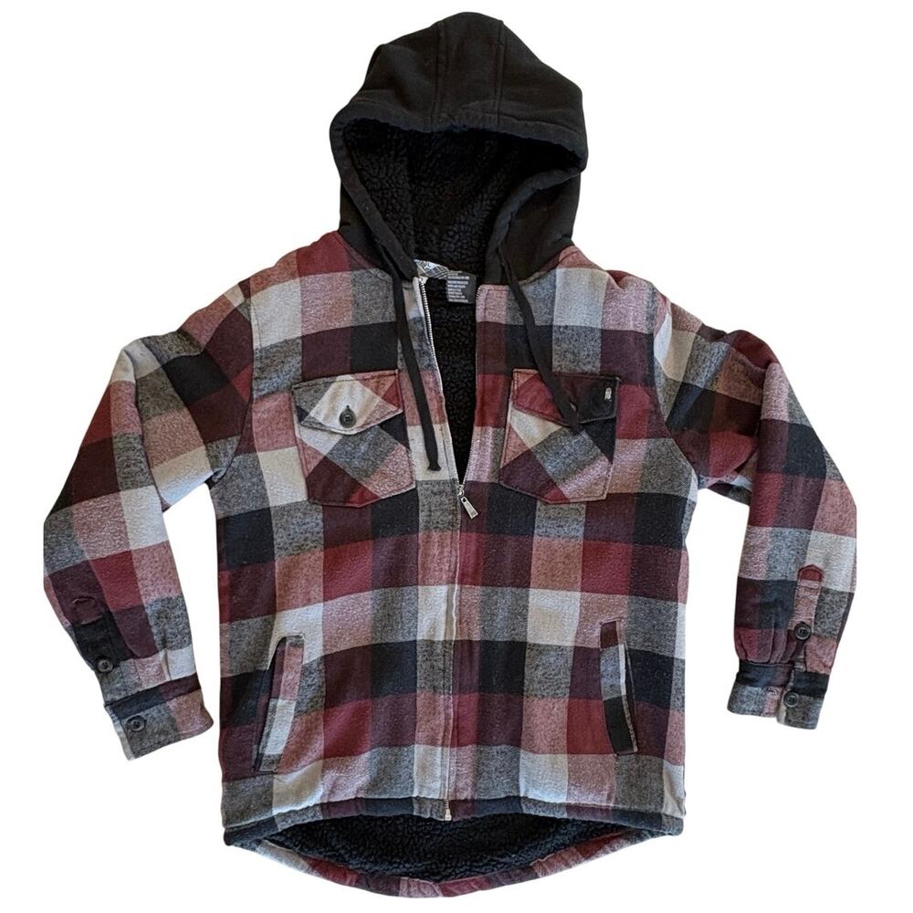 Sapphire Lounge Y2K Vintage Plaid Black Sherpa-Lined Flannel Shacket Men Medium